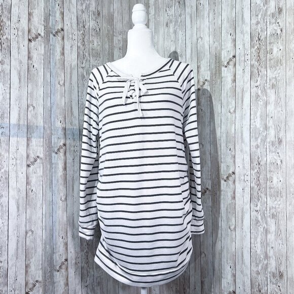 A:Glow Long Sleeve Maternity Sweatshirt | White with Gray Striped | Medium - Picture 1 of 10